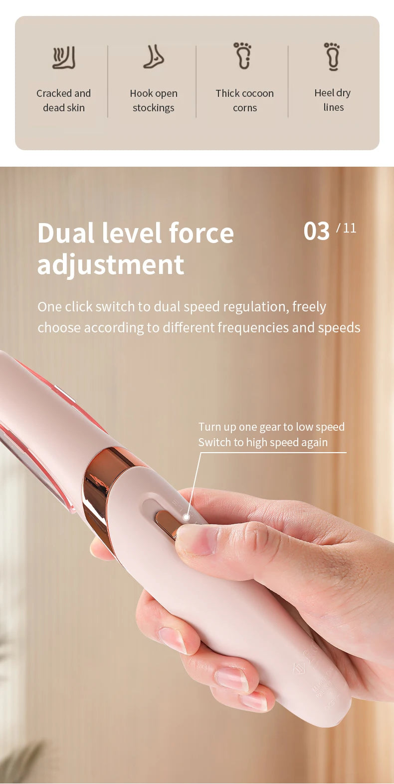 Portable Electric Foot Grinder USB Rechargeable Adjustable Speed Pedicure Tool Dead Skin Callus Remover for Foot Care